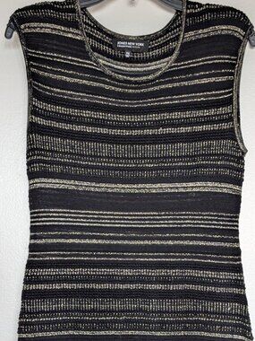 Jones New York Collection Petite Sleeveless Black & Gold Striped Knit Top
